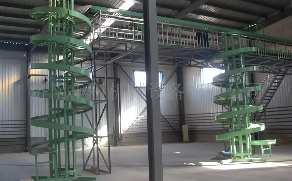 Finished food products box into the storage spiral box lowering machine