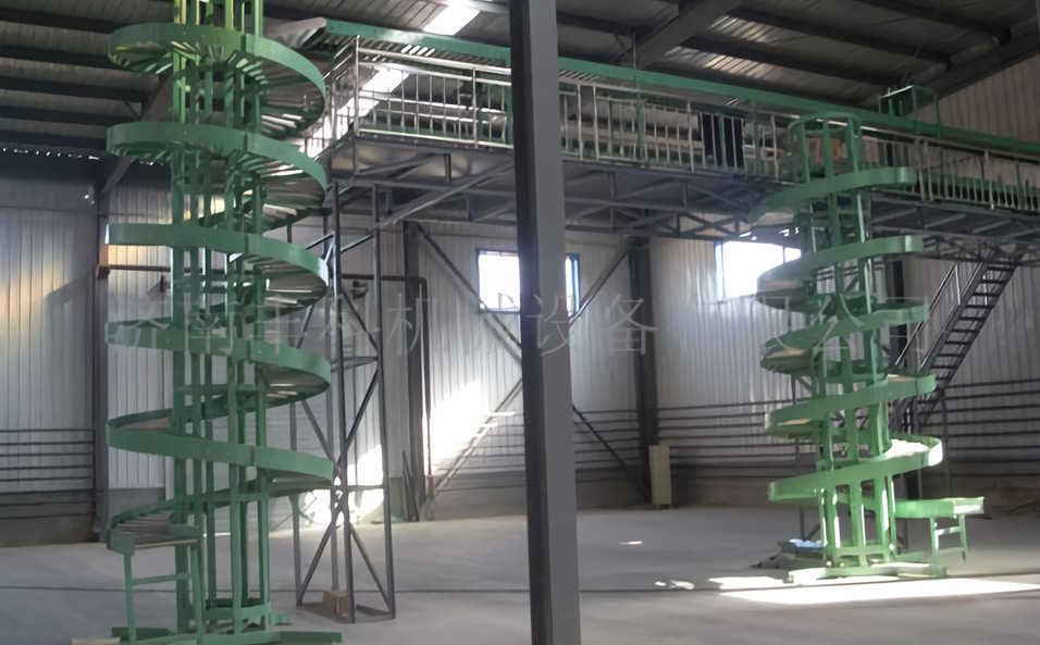 Finished food products box into the storage spiral box lowering machine