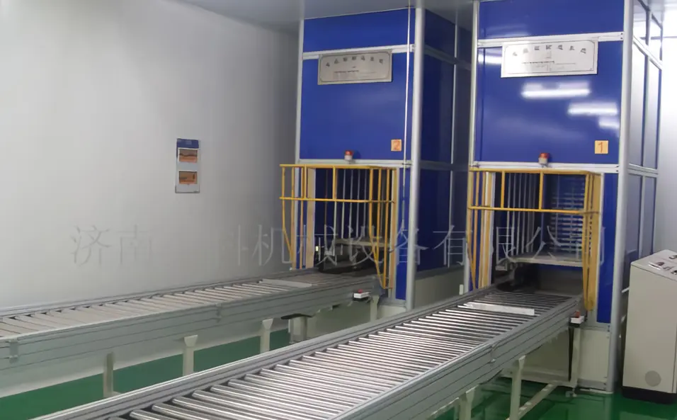 Dialysis powder elevation inbound conveyor system